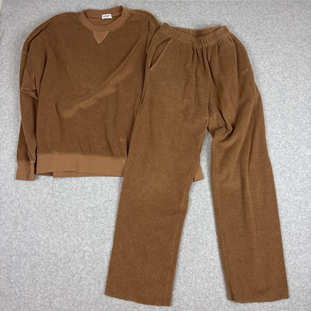LESET Womens 2pc Lounge Wear Set Brown Terry Size XS Los Angeles